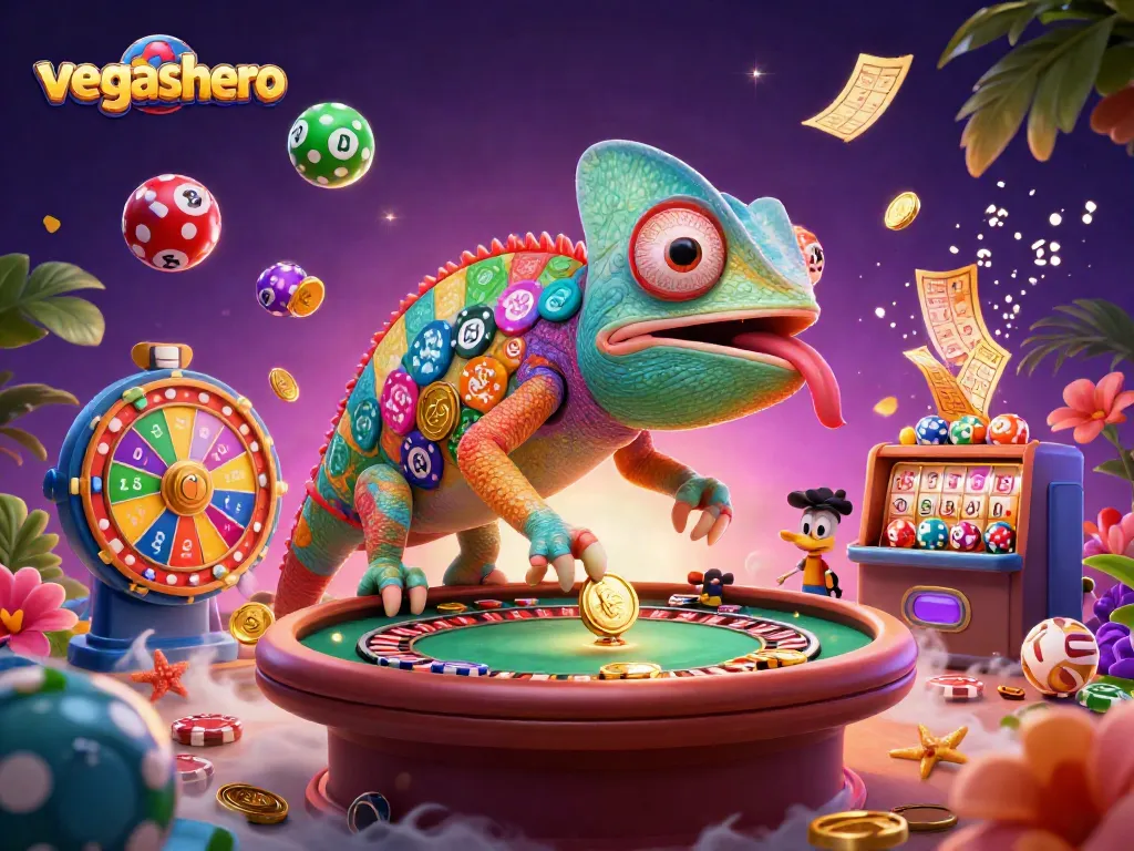 Experience thrilling gaming action with vegashero's vibrant 3D casino illustration packed with dynamic elements.