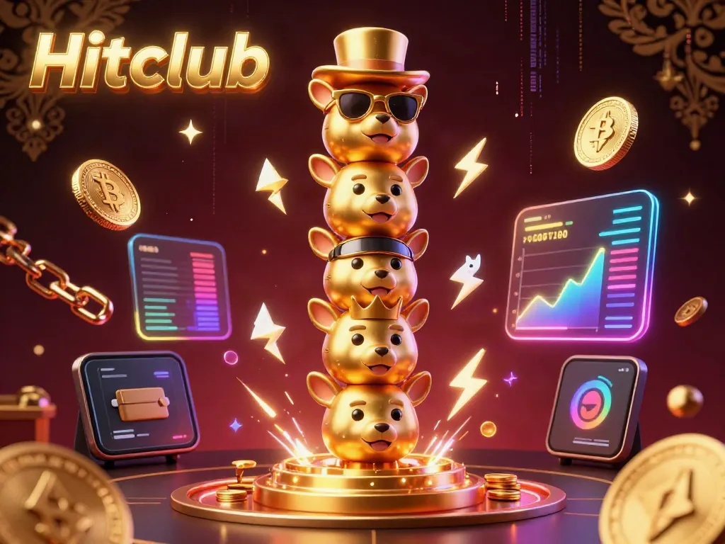 Experience the thrill of Hitclub with vibrant casino elements and crypto allure in this dynamic illustration.