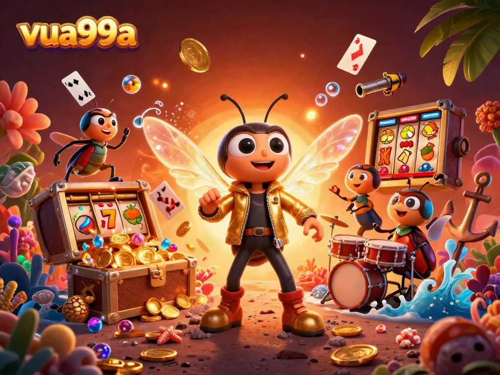 Experience thrilling slots action at vua99a, with vibrant characters and exciting gaming elements.