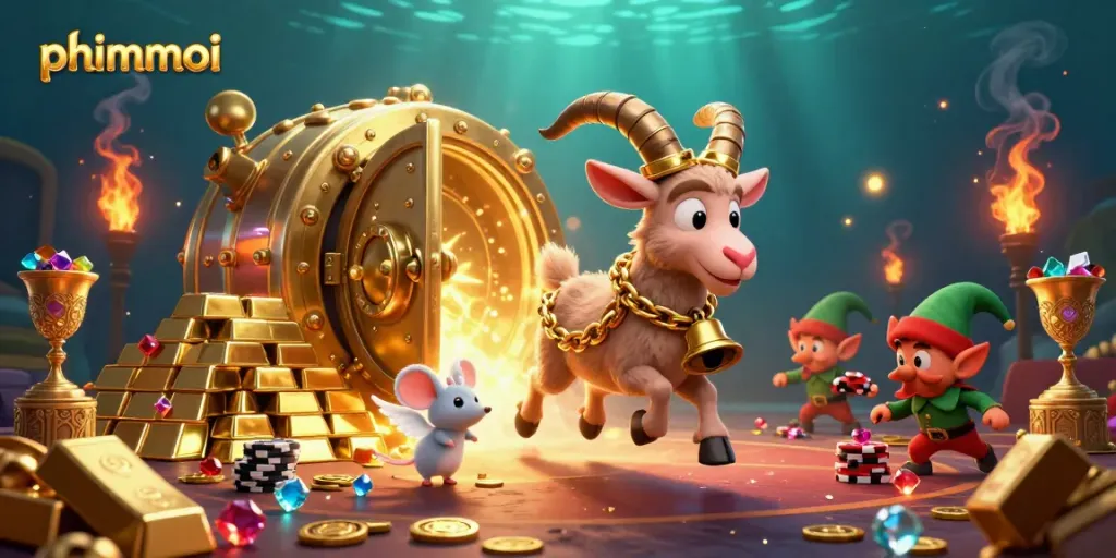 Experience the thrill of phimmoi with a Krampus goat in a festive casino chaos scene.