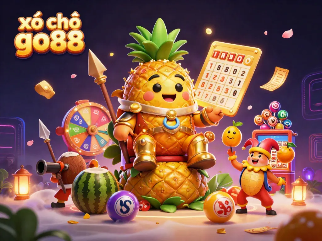 Engage in exciting xổ số go88 games with vibrant lottery elements and lively characters in a dynamic beach casino scene.